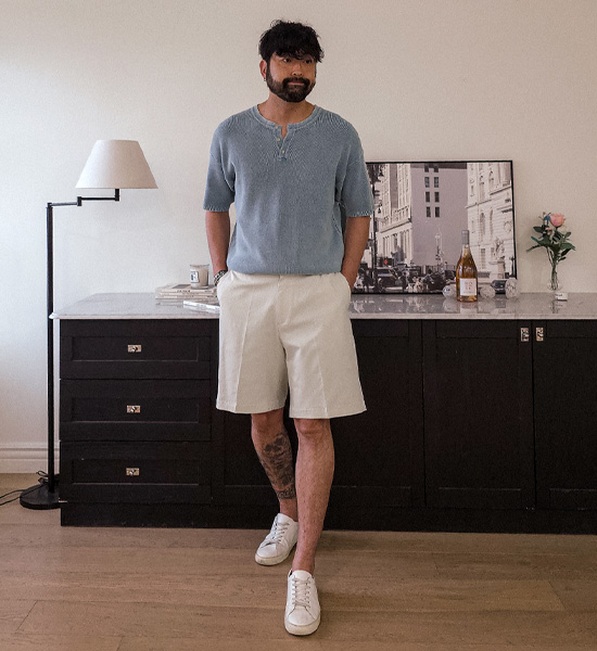 벤틸 pigment Henley neck short-sleeved knitwear