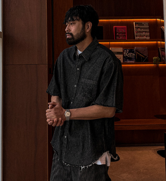 (L-5XL)<BR>우보스코 denim short-sleeved shirt