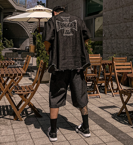 (L-5XL)<BR>우보스코 denim short-sleeved shirt