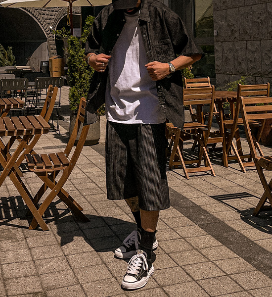 (L-5XL)<BR>우보스코 denim short-sleeved shirt