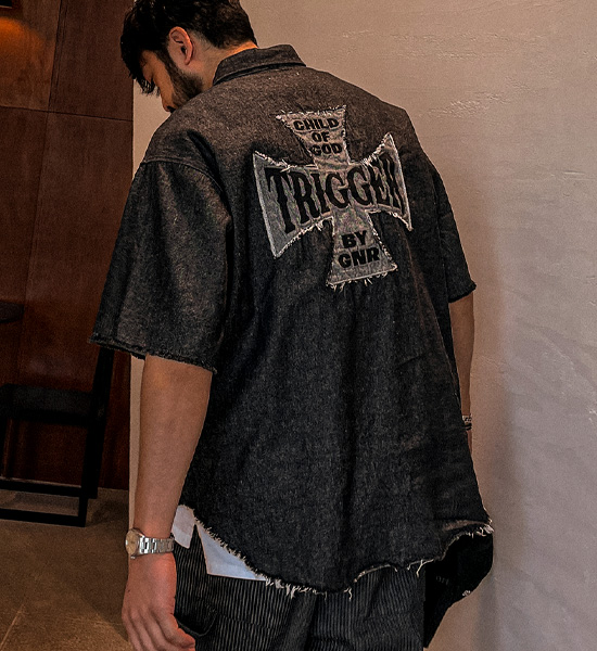 (L-5XL)<BR>우보스코 denim short-sleeved shirt
