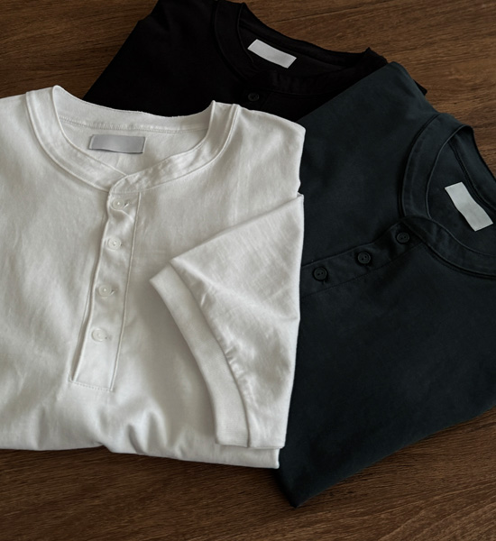 (XL-6XL)<BR>리즈토 Henley neck Short T shirts