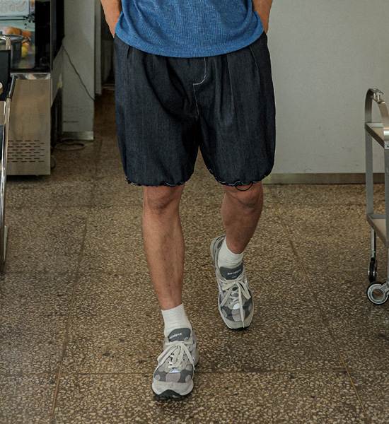 (XL-6XL)<BR>라리야 Linen Non-wash jeans Banding Shorts