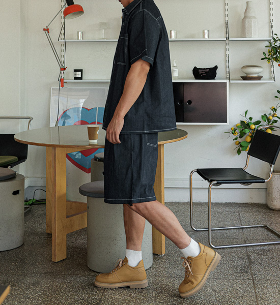 (XL-6XL)<BR>카이토 Linen Non-wash jeans short-sleeved shirt+라리야 Linen Non-wash jeans Banding Shorts