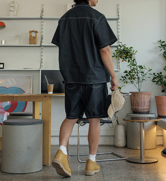 (XL-6XL)<BR>카이토 Linen Non-wash jeans short-sleeved shirt+라리야 Linen Non-wash jeans Banding Shorts