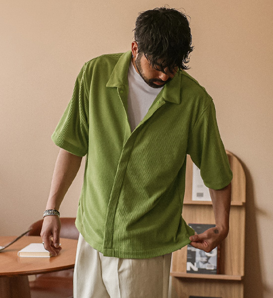(L-5XL)<BR>노우라카 Knit short-sleeved shirt