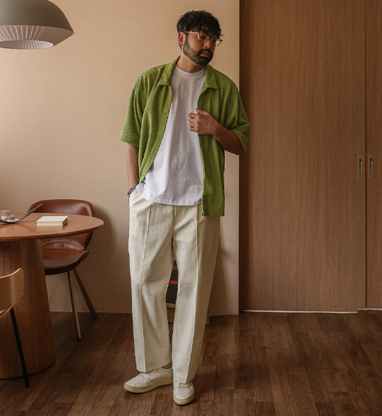 (L-5XL)<BR>노우라카 Knit short-sleeved shirt