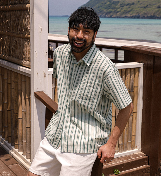 타이언 Stripe short-sleeved shirt