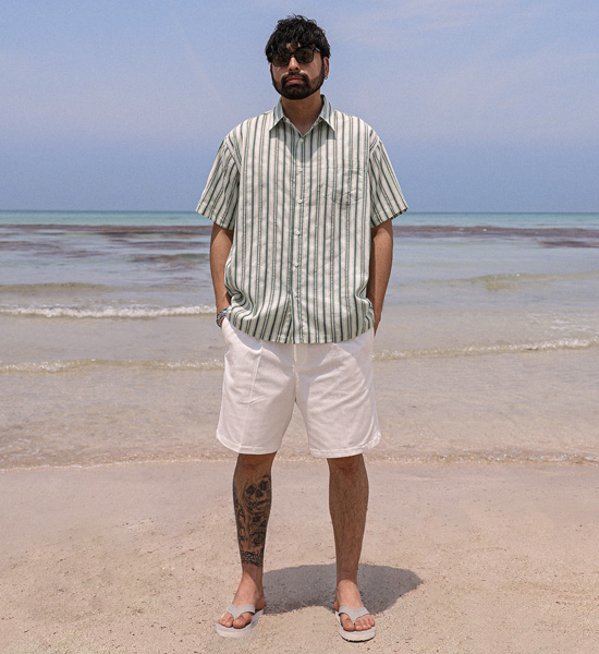 타이언 Stripe short-sleeved shirt