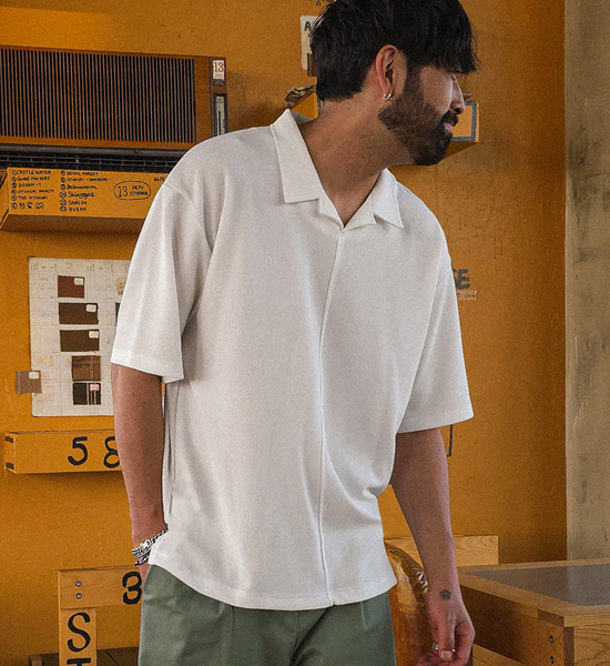 (L-4XL)<BR>머크버라 Open Collar Short T shirts