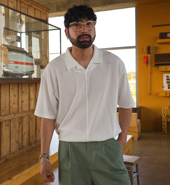 (L-4XL)<BR>머크버라 Open Collar Short T shirts