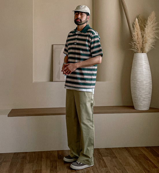 (L-5XL)<BR>퍼디타 stripe short-sleeved collar T-shirt