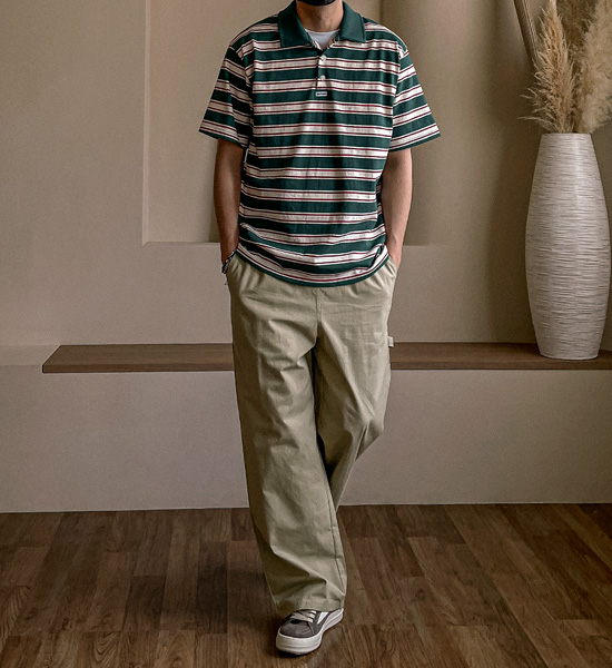 (L-5XL)<BR>퍼디타 stripe short-sleeved collar T-shirt