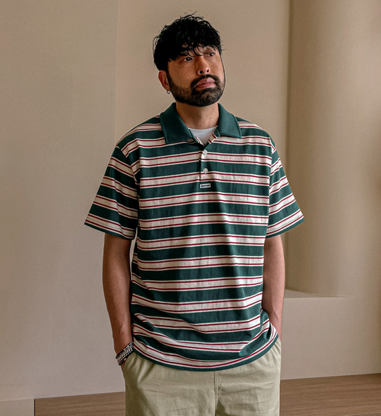(L-5XL)<BR>퍼디타 stripe short-sleeved collar T-shirt