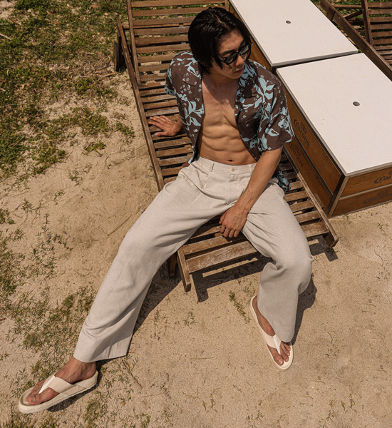 (S-5XL)<BR>발비스 Semi-wide fit Back banding linen slacks