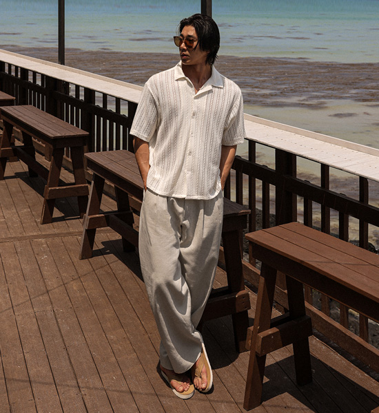 (S-5XL)<BR>발비스 Semi-wide fit Back banding linen slacks