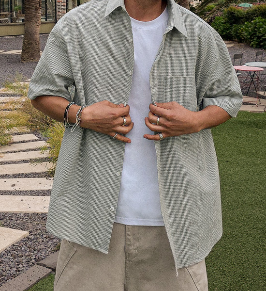 (XL-6XL)<br>하르마크 checkered short-sleeved shirt N013