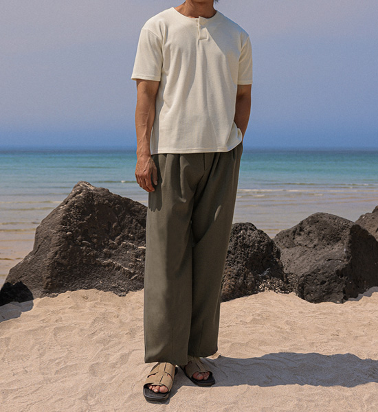(L-5XL)<br>벨론 Henley neck Short T shirts<br><font color="#fb5ec9"><B>[1+1]</B></font>