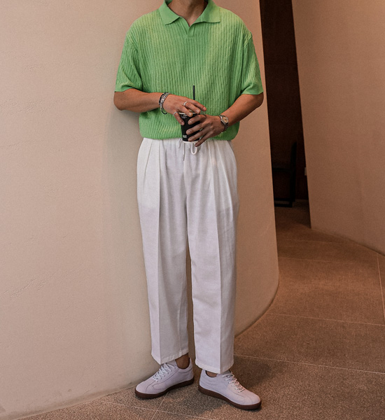 (L-5XL)<BR>마가니 Open Collar short-sleeved knitwear
