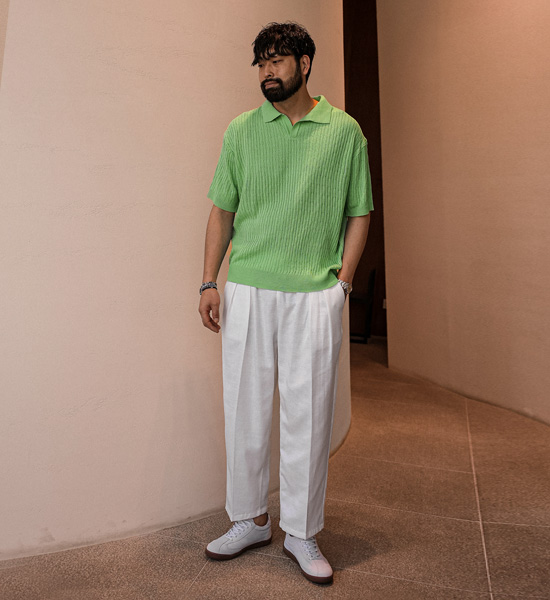 (L-5XL)<BR>마가니 Open Collar short-sleeved knitwear