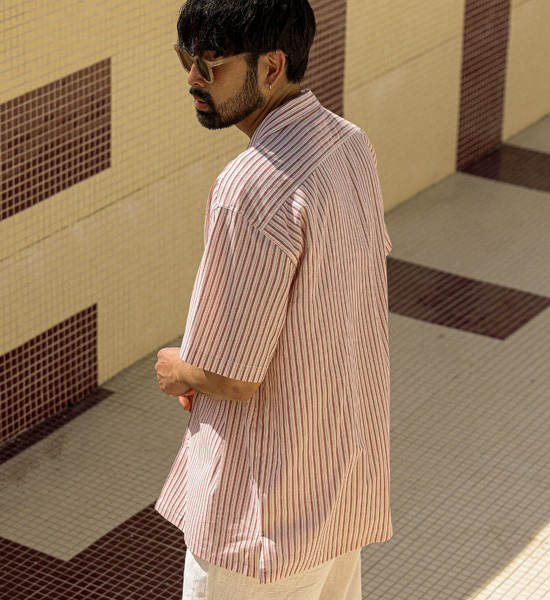 (XL-6XL)<BR>나틴즈 Stripe short-sleeved shirt N009