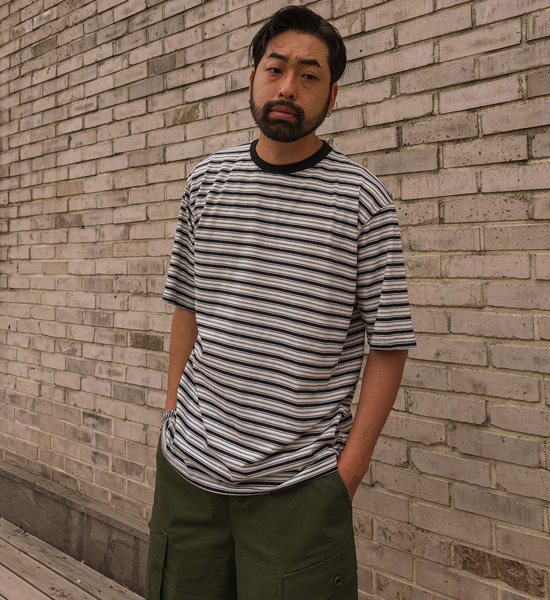 (L-5XL)<BR>라린야 stripe Short T shirts