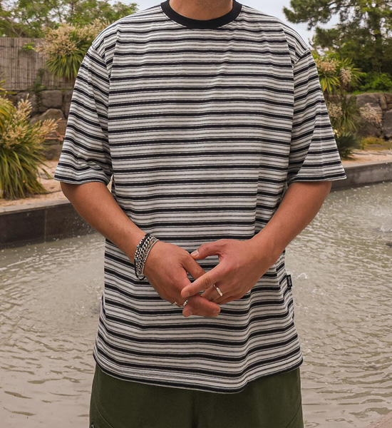 (L-5XL)<BR>라린야 stripe Short T shirts
