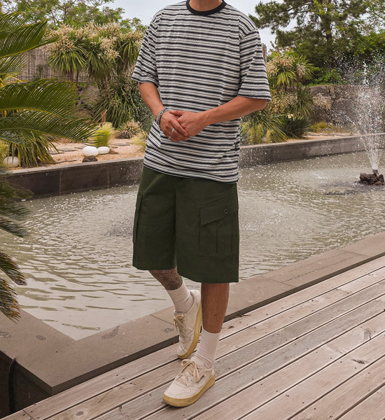 (L-5XL)<BR>라린야 stripe Short T shirts