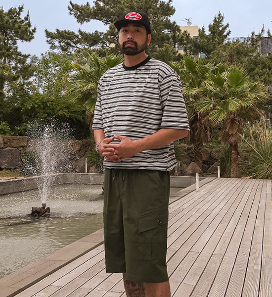 (L-5XL)<BR>라린야 stripe Short T shirts