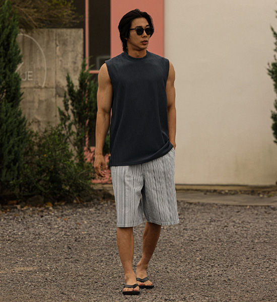 (L-5XL)<br>바울로 Pleats Sleeveless shirts