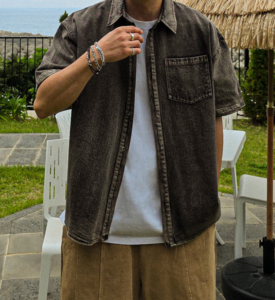 칸타냐 denim short-sleeved shirt S25-17