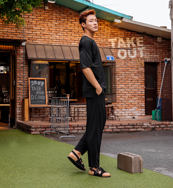 (L-5XL)<BR>퓨즈 아이스 Short T shirts+레버튼 아이스 banding pants <br><font color="#098a09"><B>Select length 하(Basic,Long+10cm)</B></font>