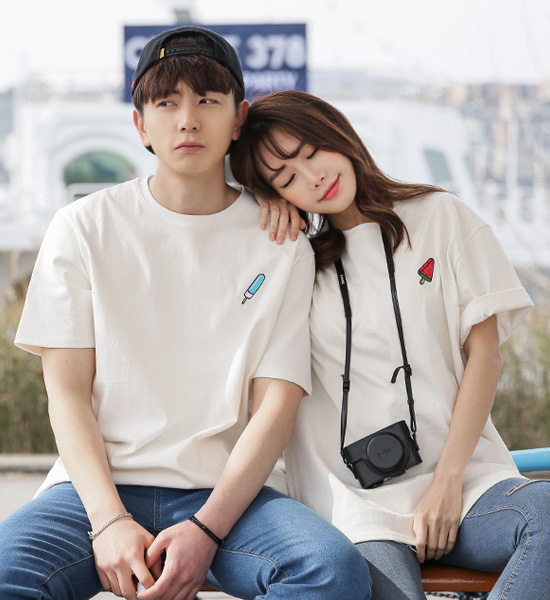 (S~6XL)<br>썸남썸녀 Ice cream Embroidery Short T shirts