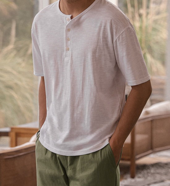 스핀달 Henley neck Short T shirts