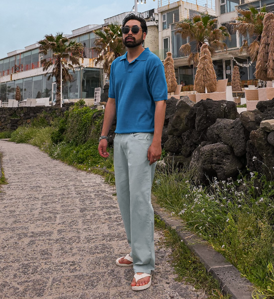 이투라 short-sleeved collar knitwear