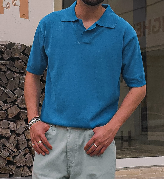 이투라 short-sleeved collar knitwear