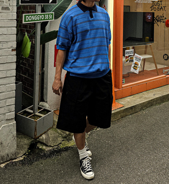 (XL-5XL)<br>로토루아 stripe short-sleeved collar knitwear