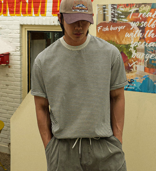 쿠루뎁 stripe Short T shirts