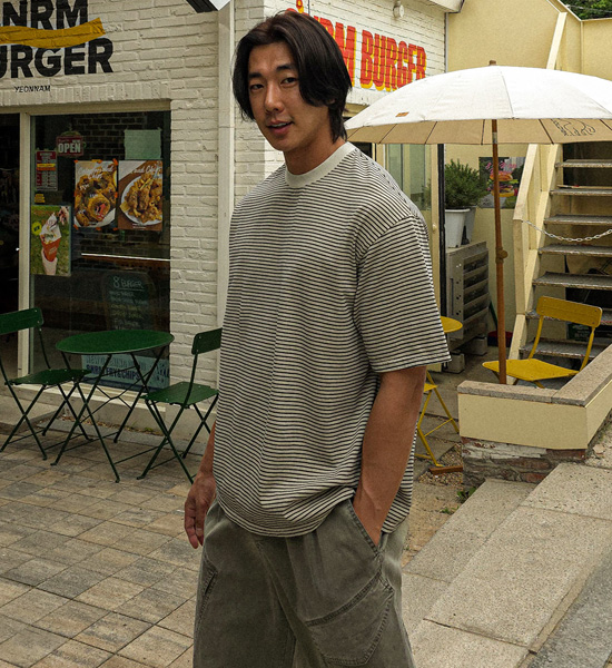 쿠루뎁 stripe Short T shirts