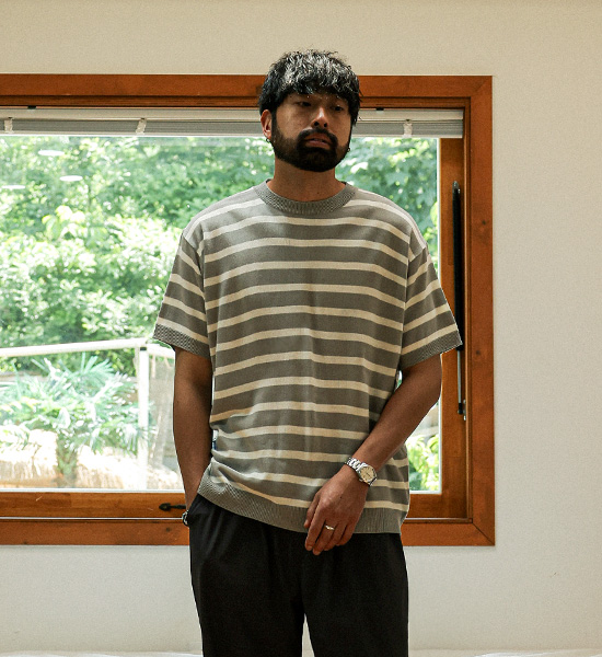 크로울리 stripe short-sleeved knitwear