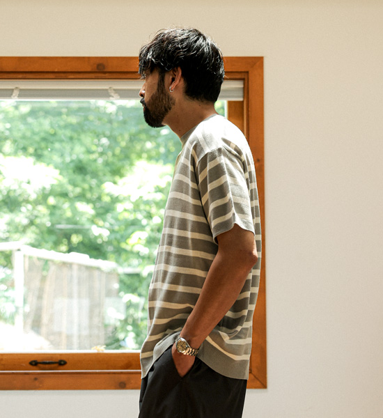크로울리 stripe short-sleeved knitwear