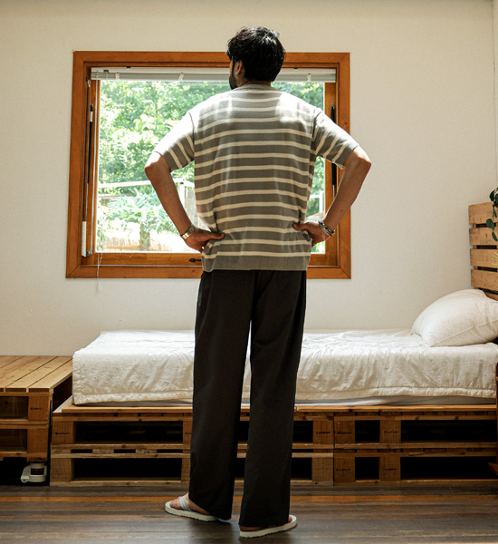 크로울리 stripe short-sleeved knitwear