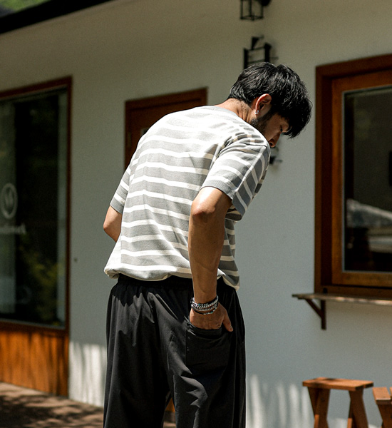 크로울리 stripe short-sleeved knitwear