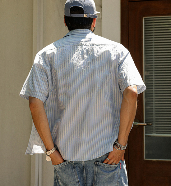 마티유 Stripe short-sleeved shirt