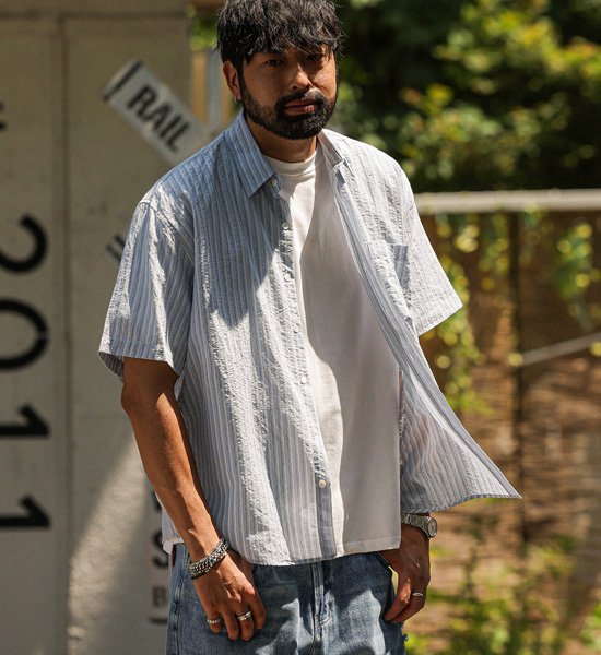마티유 Stripe short-sleeved shirt