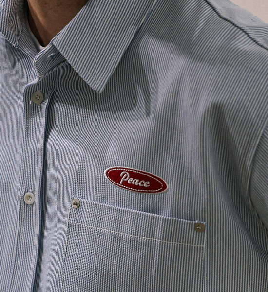 (M-5XL)<BR>코로겐 Stripe denim short-sleeved shirt