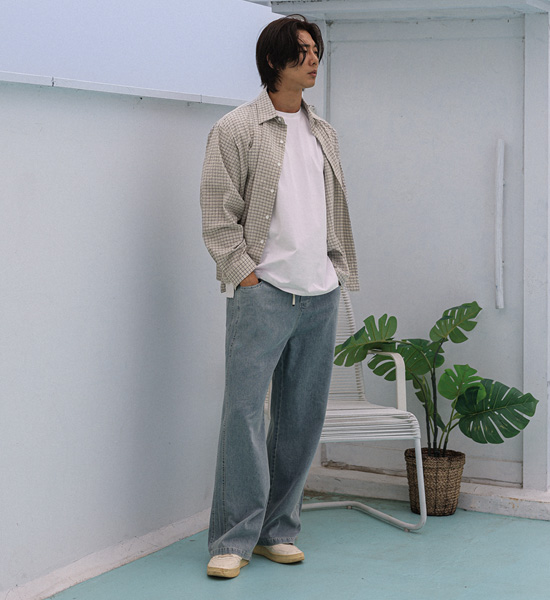 (XL-6XL)<BR>토르카만 Semi-wide fit denim banding pants 9513