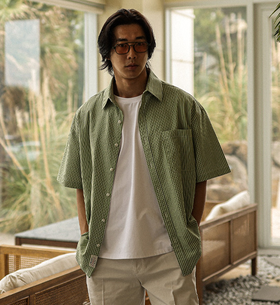 (XL-6XL)<br>비트차 Stripe short-sleeved shirt N012
