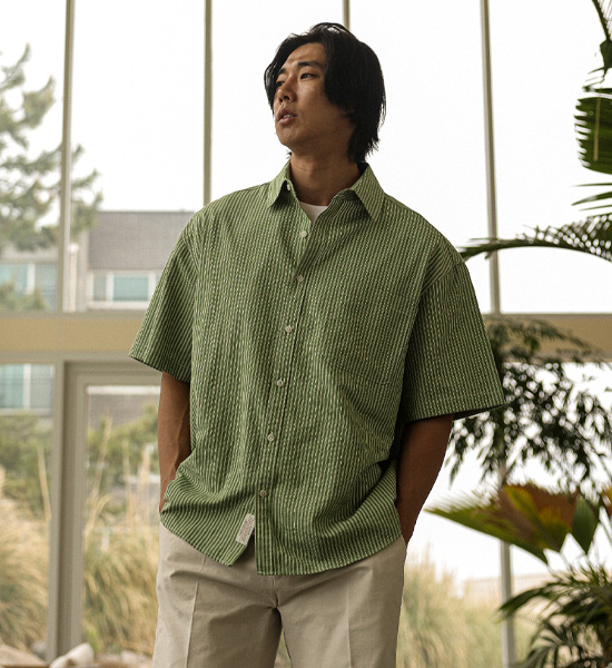 (XL-6XL)<br>비트차 Stripe short-sleeved shirt N012