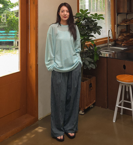스톨린 Semi-wide fit Stripe banding pants